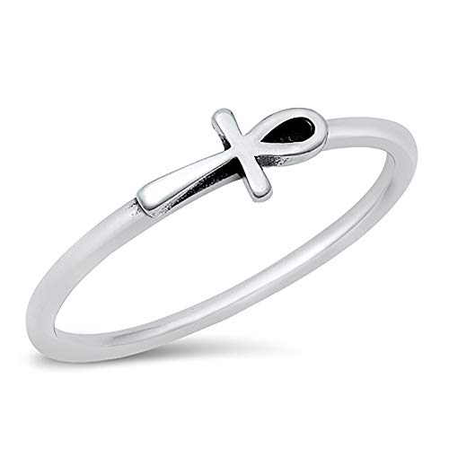 CloseoutWarehouse Sterling Silver Sideways Ankh Cross Ring
