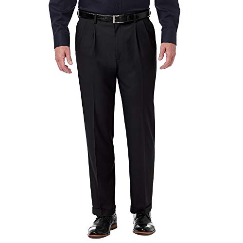 Haggar Men's Premium Comfort Classic Fit Pleat Expandable Waist Pant, Black, 38Wx32L