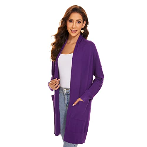 Huuloo Women's Open Front Long Shawl Cardigan Sweater with Pockets2