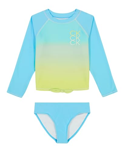 Calvin Klein Girls' Two-Piece Rashguard Swimsuit Set with UPF 50+ Sun Protection