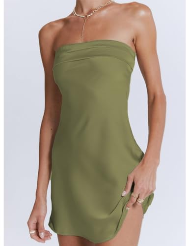 Image of Realtix Womens Satin Silk Backless Strapless Mini Dress Sexy Low Back Tube Club Party Dress for Women