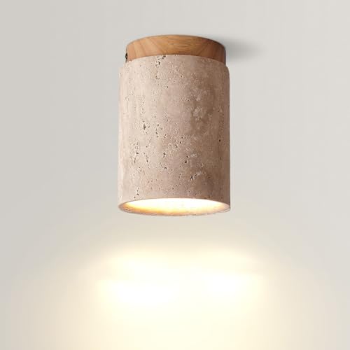 LIGINOK - Lámpara de techo empotrada en Travertino, cilíndrica, moderna, foco de decoración, lámpara de techo retro, lámpara de techo interior para salón, café, pasillo, D11 x 16 cm de madera)
