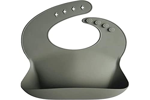 Image of mushie Silicone Baby Bib | Adjustable Fit Waterproof Bibs (Silver Sage)