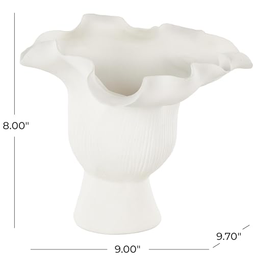 Image of Deco 79 Ceramic Abstract Decorative Vase Floral Inspired Centerpiece Vase with Linear Grooves, Flower Vase for Home Decoration 9 inch x 8 inch x 8 inch, White