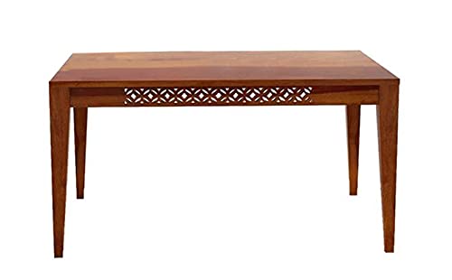 Image of Solid Sheesham Wood Dining Table Set with 6 Cushion Chairs for Home Dining Room Wooden 6 Seater Dinner Table for Living Room Hotels Restaurants - Honey Finish