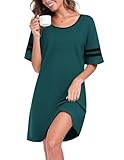 Ekouaer Womens Nightgown Round Neck Nightshirts Short Sleeve Loose Loungewear Plus Size Sleep Dress Blue Green, XXL