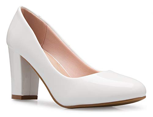 Image of Olivia K Women's Classic Round-Toe Platform Pumps High Block Heel - Adorable, Comfortable