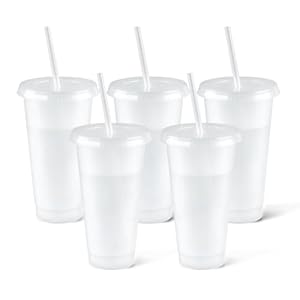 Letech+ Glitzerbecher mit Deckel und Strohhalmen, 5 Stück