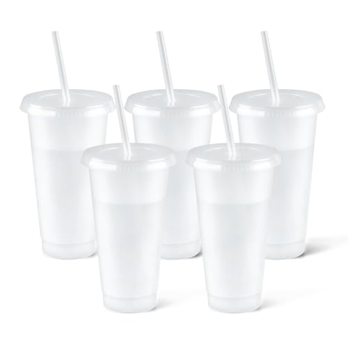 Letech+ Glitzerbecher mit Deckel und Strohhalmen, 5 Stück