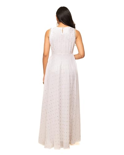 Image of FIORRA Women's Fit and Flare Floor Length Georgette Printed Gown with Dupatta