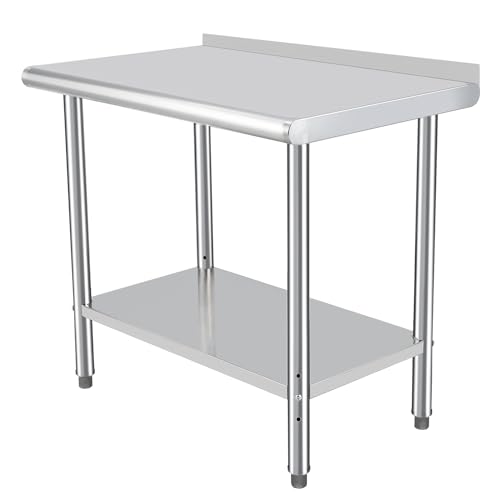 Stainless Steel Prep Table, 24 x 48 Inches NSF Commercial Heavy Duty Work Table with Adjustable Undershelf and Backsplash, Food Prep Table for Kitchen