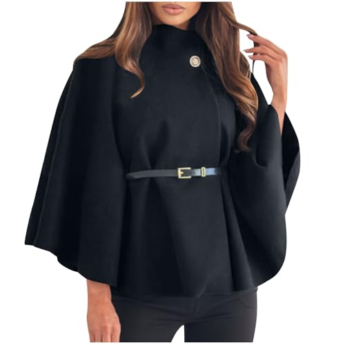 Wyongtao Jacke Damen Einfarbige Mode Fledermaus Ärmel Tunika Jacke Damen mit Gürtel Kurzer Cape Mantel Elegantes Winter Oberteile Hochzeitsgast Jacken
