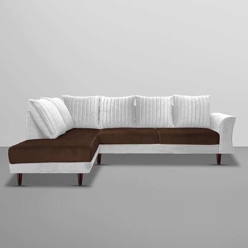 Image of Gratly LHS 4 Seater L Shape Sofa Set for Living Room (Brown Grey Colour) Premium Fabric Sofa