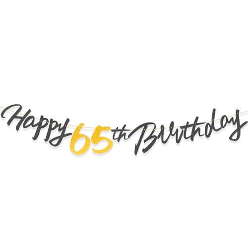 Black Gold 65th Birthday Decorations Banner for Women Men, Happy 65th Birthday Black Gold Banners Him Her Party Supplies Decorations