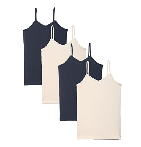 Organic Cotton Stretch Cami, Girls Tank Top (4-Pack) | Girls Undershirt Tank Top (Size 4-16) | (Made in Egypt)