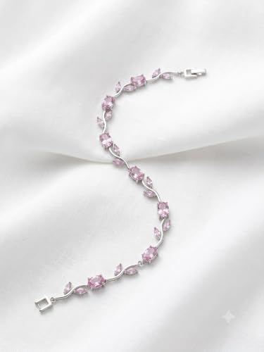 Generic Women's Gold Plated Floral Charm Bracelet Pink - Image 4