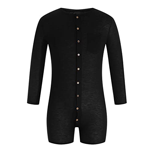 snowshine Mens Onesie Sexy Henley Jumpsuit Long Sleeve Button Down Shorts Romper Stretchy Lounge One Piece Pajamas4