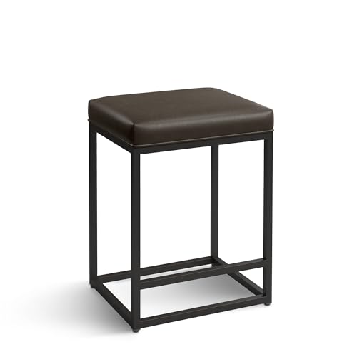 Butacos de barra ALPHA HOME, altura 24 pulgadas, juego de 2, color gris con cojín y patas negras, estilo moderno, estructura de metal y asiento de cuero sintético miniatura 4