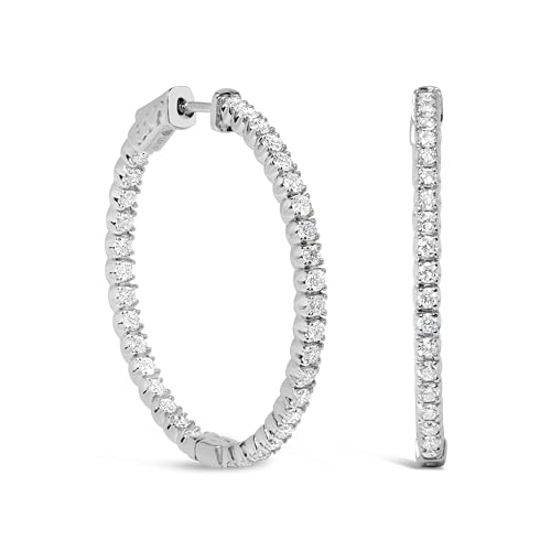 14K White Gold 1 3/4 Cttw Lab Grown Diamond Inside Out Hoop Earrings (G-H Color, VS2-SI1 Clarity)