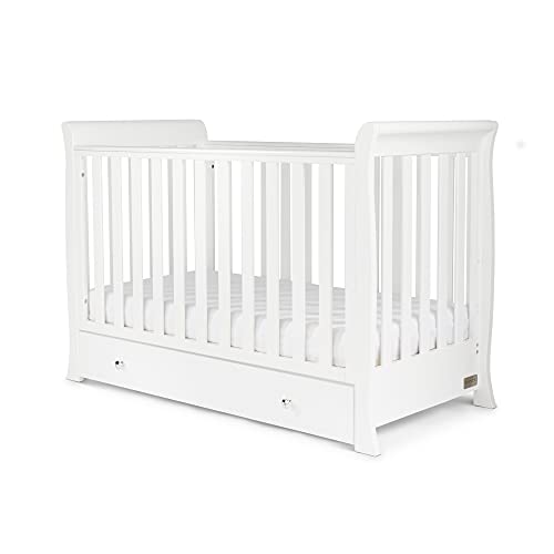 Ickle Bubba Snowdon Mini Cot Bed – Sleigh Style 4-in-1 Convertible Baby Cot to Toddler Bed with Adjustable Base & Under Drawer Storage (Cot Bed Only)