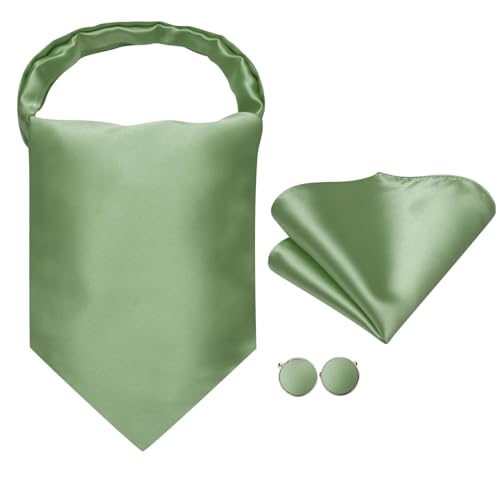 Image of Hi-Tie Silk Ascot for Men Self Tie Men's Cravat and Flower Lapel Pin Handkerchief Cufflinks Set for Wedding Party