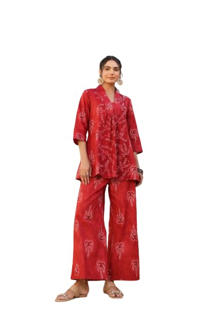 jisora Women's Red Printed Pure Cotton Co-ord Set-picture-1
