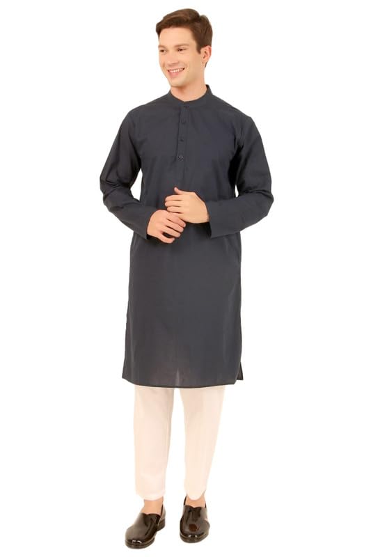 Men's Pure Cotton Solid Indian Kurta Pajama Set Mandarin Collar Daily Wear Casual Yoga Dress