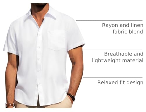 Image of Alimens & Gentle Mens Linen Shirts Short Sleeve Button Down Shirts Wrinkle Free Casual Vacation Beach Summer Tops