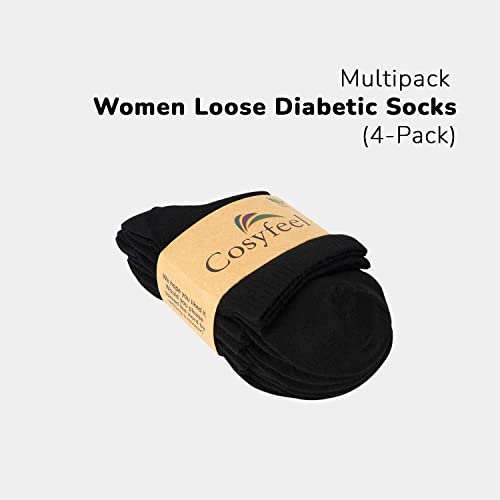 Cosyfeel® Women Loose Diabetic Socks | 4-Pack Neuropathy Ankle Socks for Ladies | Super Soft Eco-Friendly Bamboo Material | Durable with Seamless Toe | Multicolour Patterns | 4 Seasons