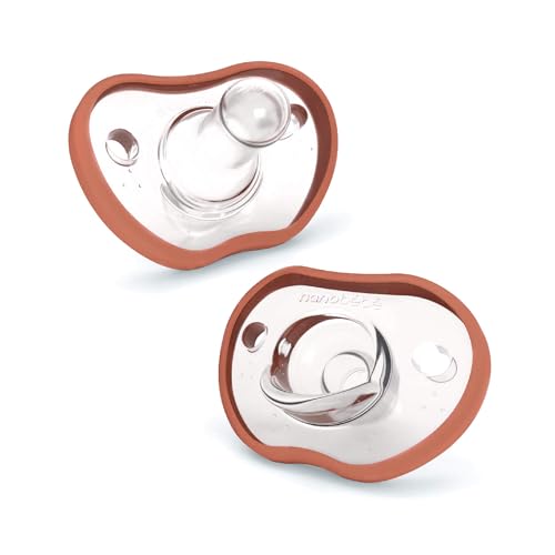 Image of Nanobebe Baby Pacifiers 0-3 Month - Orthodontic, Curves Comfortably with Face Contour, Award Winning for Breastfeeding Babies, 100% Silicone - BPA Free. Perfect Baby Registry Gift 2pk, Clay