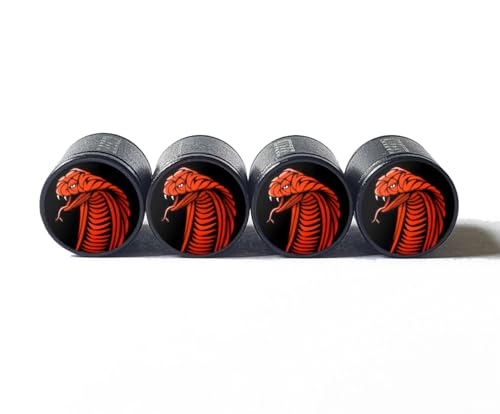 Red King Cobra Snake Tire Valve Stem Caps - Set of Four - Fits on All Vehicles