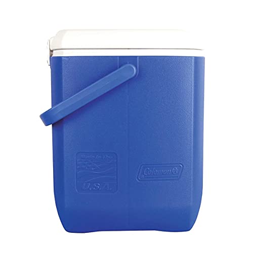 COLEMAN 30QT Excursion Ice Box, 28L, large cooler box with strong handle, holds 38 cans and 2L bottles upright, high-quality made in USA, blue