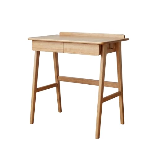 YESWOOD Bureau en Chêne Massif avec Tiroir, Petit Bureau pour Chambre, Bureau à Domicile, Salon, Passage de Câbles & Crochet Latéral, 100 x 50 x 78 cm,...