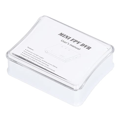 Mini DVR FPV z nagrywaniem wideo i dźwięku, przełączanie NTSC/PAL, wbudowany akumulator, obudowa z aluminium, obsługa kart do 32 GB, wymiary: 53 × 33 × 9 mm.