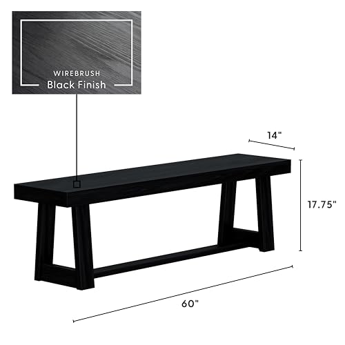 Plank+Beam 60 Inch Farmhouse Dining Bench, Solid Wood Entryway Bench, Wooden Outdoor Bench, Kitchen Dining Seat, Dining Room, Home Office, Living Room Furniture, Easy Assembly, Black Wirebrush