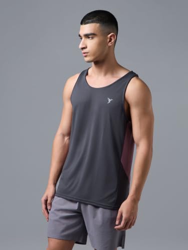 Image of TECHNOSPORT Men's Solid Slim Fit Scoop Neck Sports Innerwear Vest with TECHNOCOOL+ Quick Dry Anti Odour Anti Microbial 2 Way Stretch Soft & Smooth Activewear