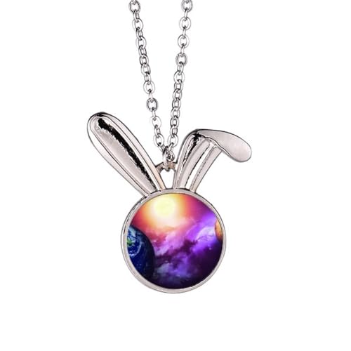 Collier lapin planète rouge et bleu en émail pour un style quotidien unique