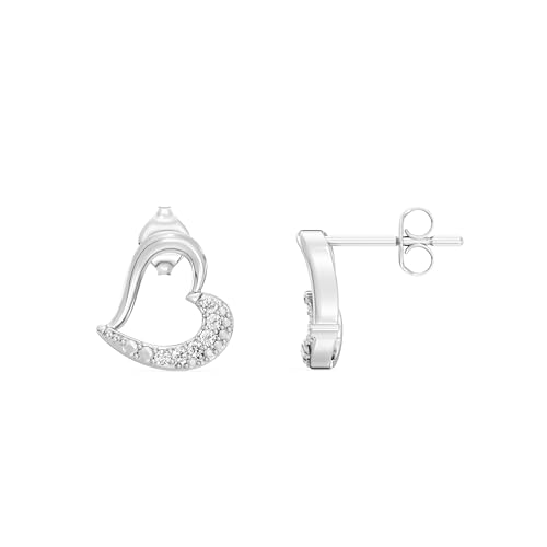 GILDED Lab Grown Diamond (SI1 Clarity, F Color) and 925 Sterling Silver Heart Stud Women Earrings3
