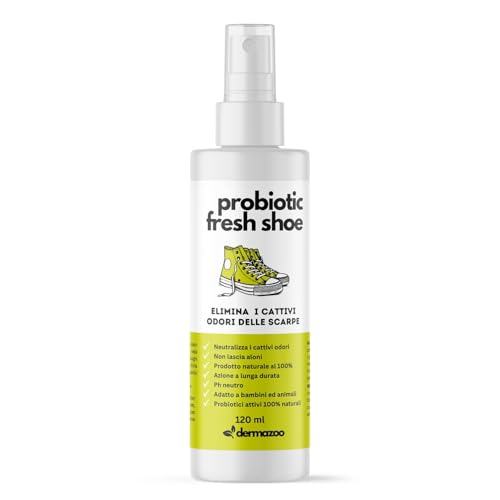 Dermazoo Probiotic Fresh Shoe Deodorante Scarpe 120 ml - Deodorante per Scarpe Formula Elimina Odori - Spray Scarpe Antiodore Naturale al 100% per Neutralizzare Cattivi Odori e non Lascia Aloni