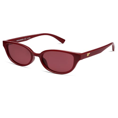 Image of VANLINKER Retro Semi Oval Polarized Sunglasses for Women Men Trendy Small 90s Style Vintage Narrow Rectangle Frame VL9833