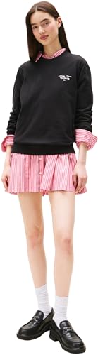 Tommy Jeans Donna Felpa Logo In Cotone, Nero (Black), L - 4