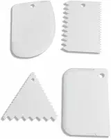 Kit Espátulas Decorativas para Bolo, 4 Peças, Branco, Plástico, Raspadores para Confeitaria, Massas e Wave Cake