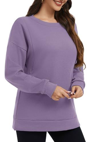 Smallshow Women's Nursing Sweatshirt Tops Fleece Long Sleeve Breastfeeding Clothes Lavender,L