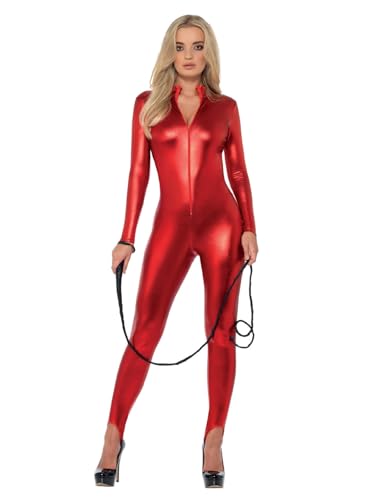 Smiffys Déguisement maîtresse avec cravache, Rouge, et combinaison zippée Halloween