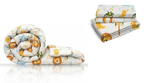 Image of Filymore Cute Lion 3-Piece Kids Bedding Set - Single Bed Comforter, Matching Bedsheet & Pillow Cover - Soft Peach abd White Design for Children's Room(90X60) inch