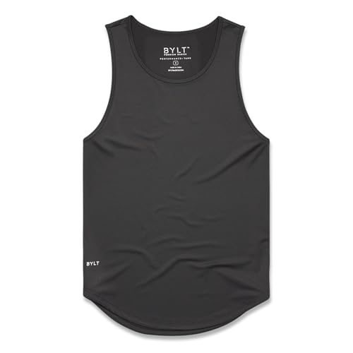 BYLT Performance Drop-Cut Men's Tank Shirt – Athletic Drop Cut Sleeveless Top – Moisture Wicking, Quick-Dry, Tapered Fit, Dark Charcoal, Large