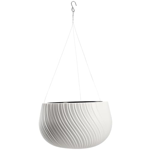 KADAX Hängetopf, Blumenampel mit Kette und Haken, Hängepflanztopf für Rankblumen, Übertopf mit Einsatz, Pflanzen Schutz für Innen- und Außenbereich (∅ 32 cm, Weiß)