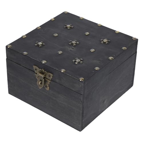 BAZEITFLOW Caja de almacenamiento de madera retro cofres y antiguo con compartimentos Adorno del hogar organizador de caja de regalo material de aleación Café