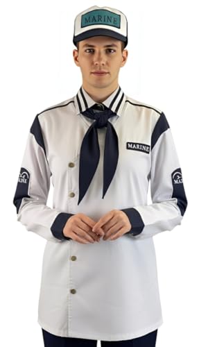 One Piece KOBY MARINE CAPTAIN SHIRT With Scarf Uniform Costume Halloween (Medium)