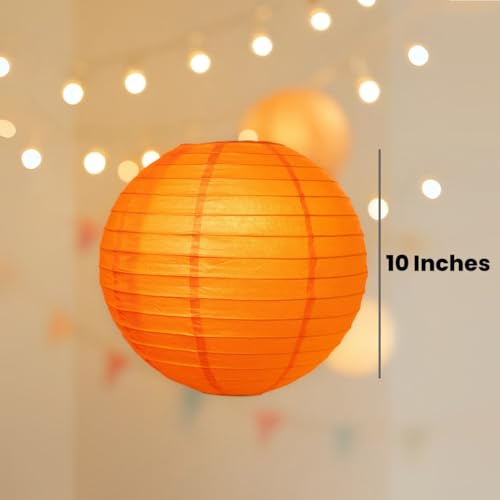 Image of Wanna Party 10 inchOrange Round Paper Lanterns Decorative Hanging Chinese Japanese Paper Lanterns Lamp for Birthday Halloween Wedding Baby Bridal Shower Fall Home Decor Party Decoration